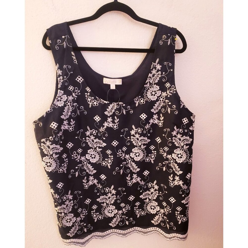 Suzanne Breto Black and White Feminine Eyelet Sleeveless Cotton Blend Top 3X NWT